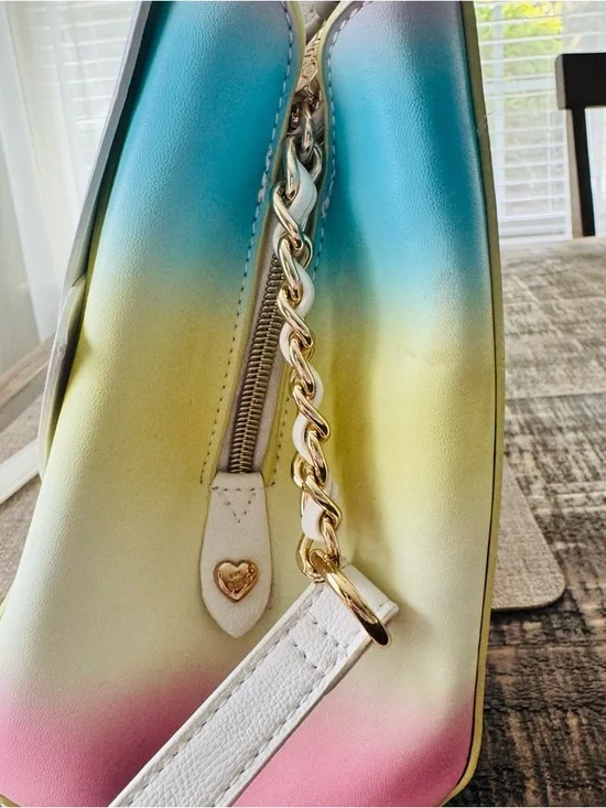 Betsey Johnson Pearl of a Girl Bow Handbag in Pastel Rainbow Gradient - Picture 2 of 7